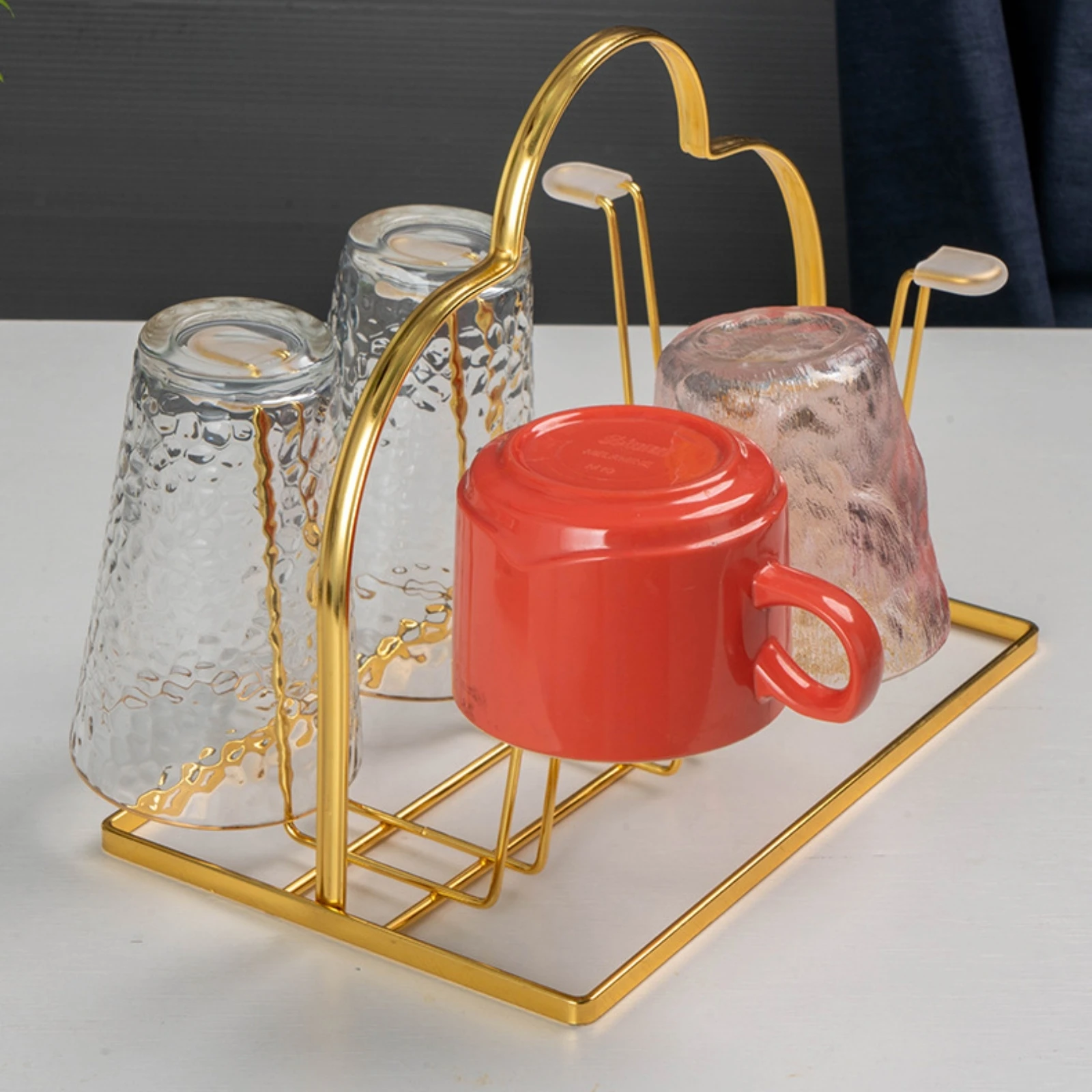 

Water Cup Rack Decorative Design Countertop Cup Organizer Countertop Mug Rack Stable Base Household Storage Multifunctional