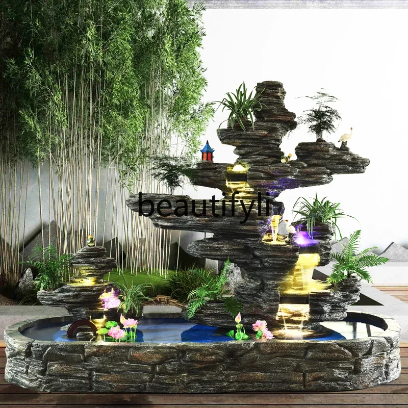 

Large rockery, flowing water fountain ornament, yard pool landscaping, fish pond, courtyard garden landscape07