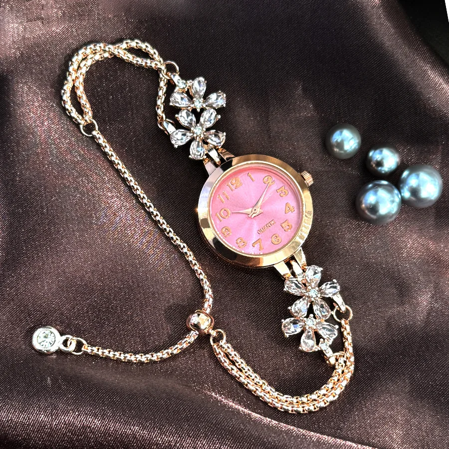 

Цветок с бриллиантами, красочные бриллианты, простой и модный браслет на шнурке, женские кварцевые часы