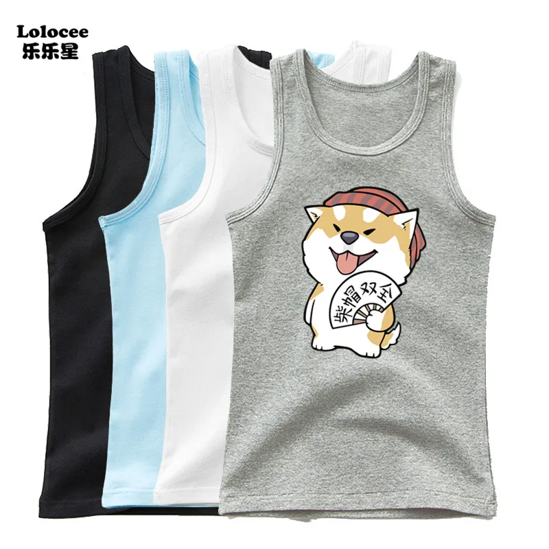 Cute Husky Dog Tank Tops Vest Boys Sleeveless Cute Dog Print T-shirt Black White Animals Clothes