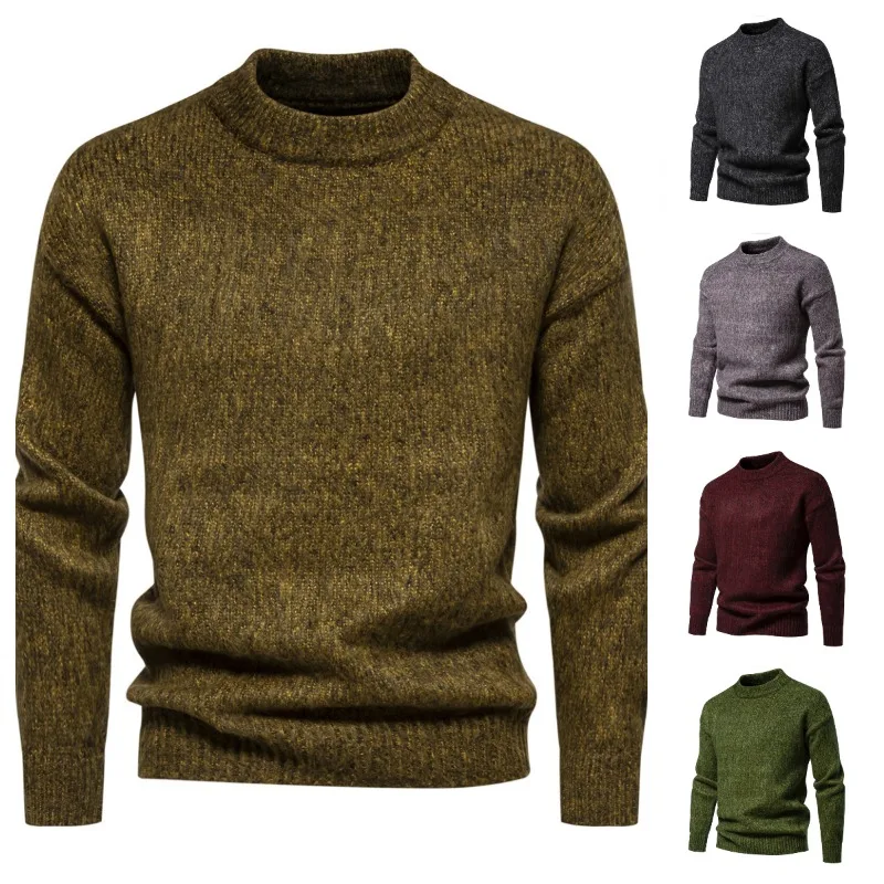 5 Color Men's Solid Color Long Sleeve Tight Cuff Crewneck Sweater Fashion Casual Comfortable Pullover