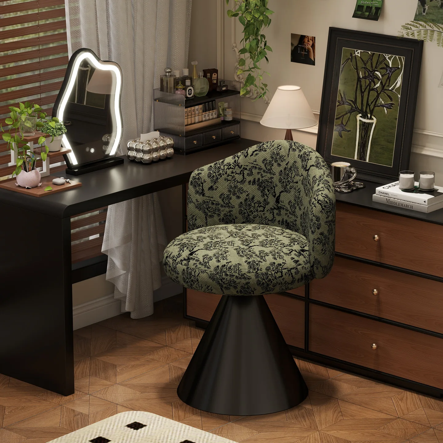 French retro makeup chair cloakroom light luxury high-end makeup stool small apartment rotatable dresser back chair