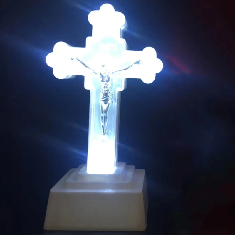 Light up Decoration LED Night Lights Battery Powered Crucifix Statue for Religious Christian Easter Wedding Decor