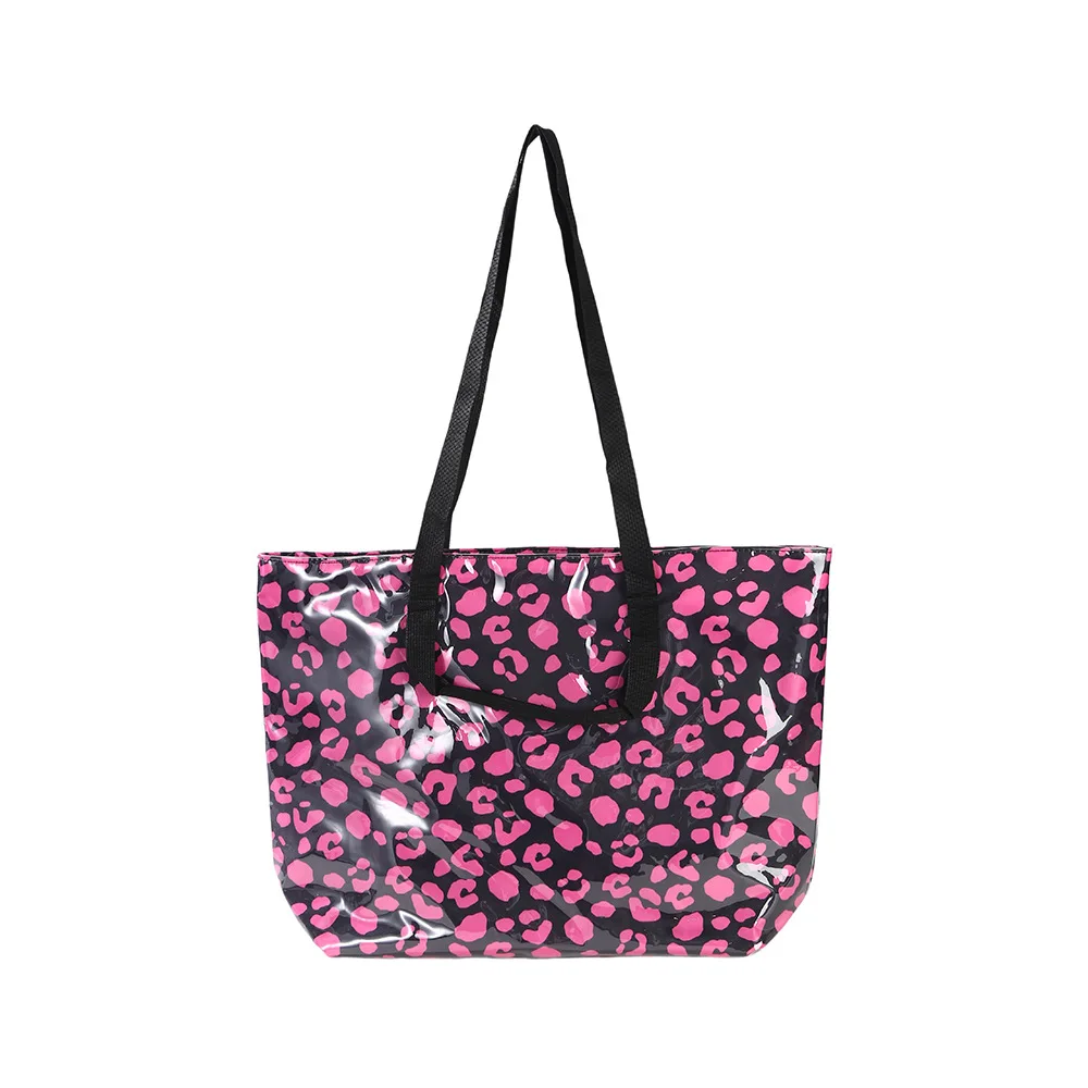 Leopard Print Waterproof Tote Bag Transparent Coated Shoulder Tote Bag Daily Commuter Supermarket Storage Portable Cloth Bag