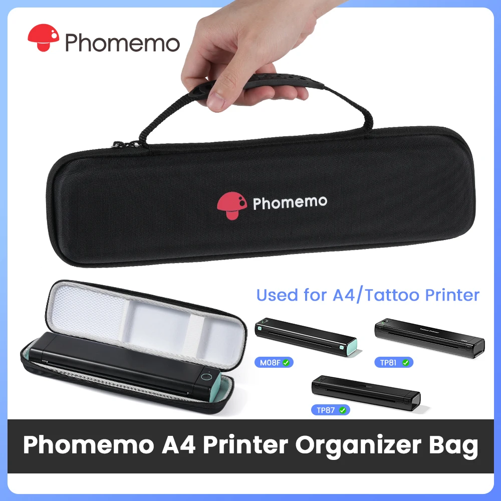 

Принтер Phomemo M08F A4 Черная сумка Портативная сумка Легко носить с собой Совместимый портативный термопринтер M08F TP81 TP83 TP87 (только коробка)