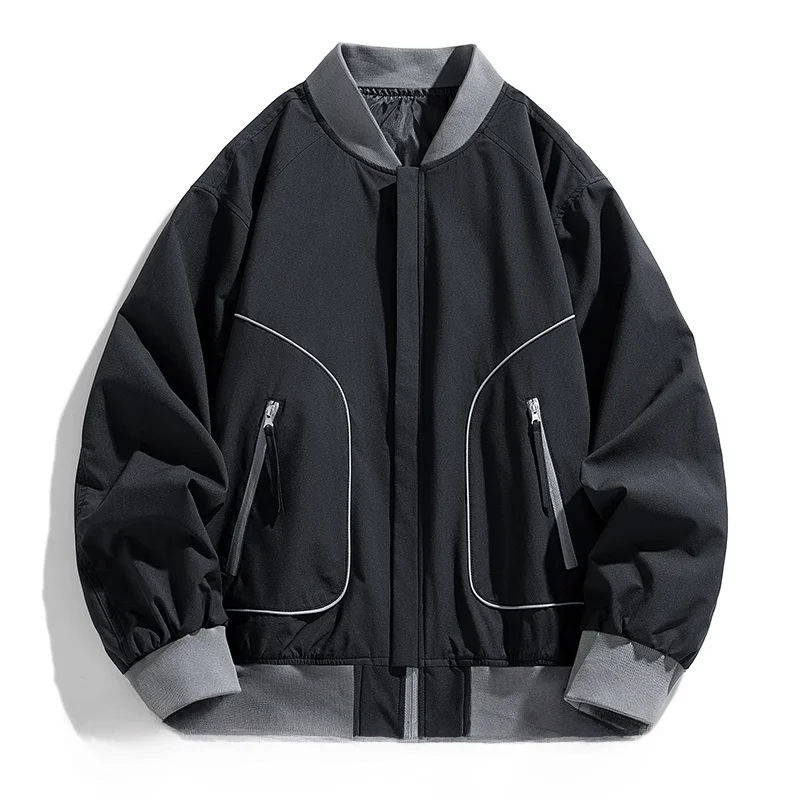 

Новинка: Мужская повседневная бейсбольная куртка для весны и осени, простой корейский стиль, модная одежда, свободный крой, тонкая, укороченная, размер L