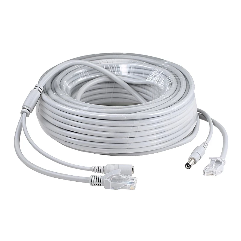 Cabo de extensão Ethernet para câmera IP, cabo de rede LAN, DC Power, RJ45 Connect, CAT5, CAT-5e, 5m, 10m, 20m, 30m, 40m