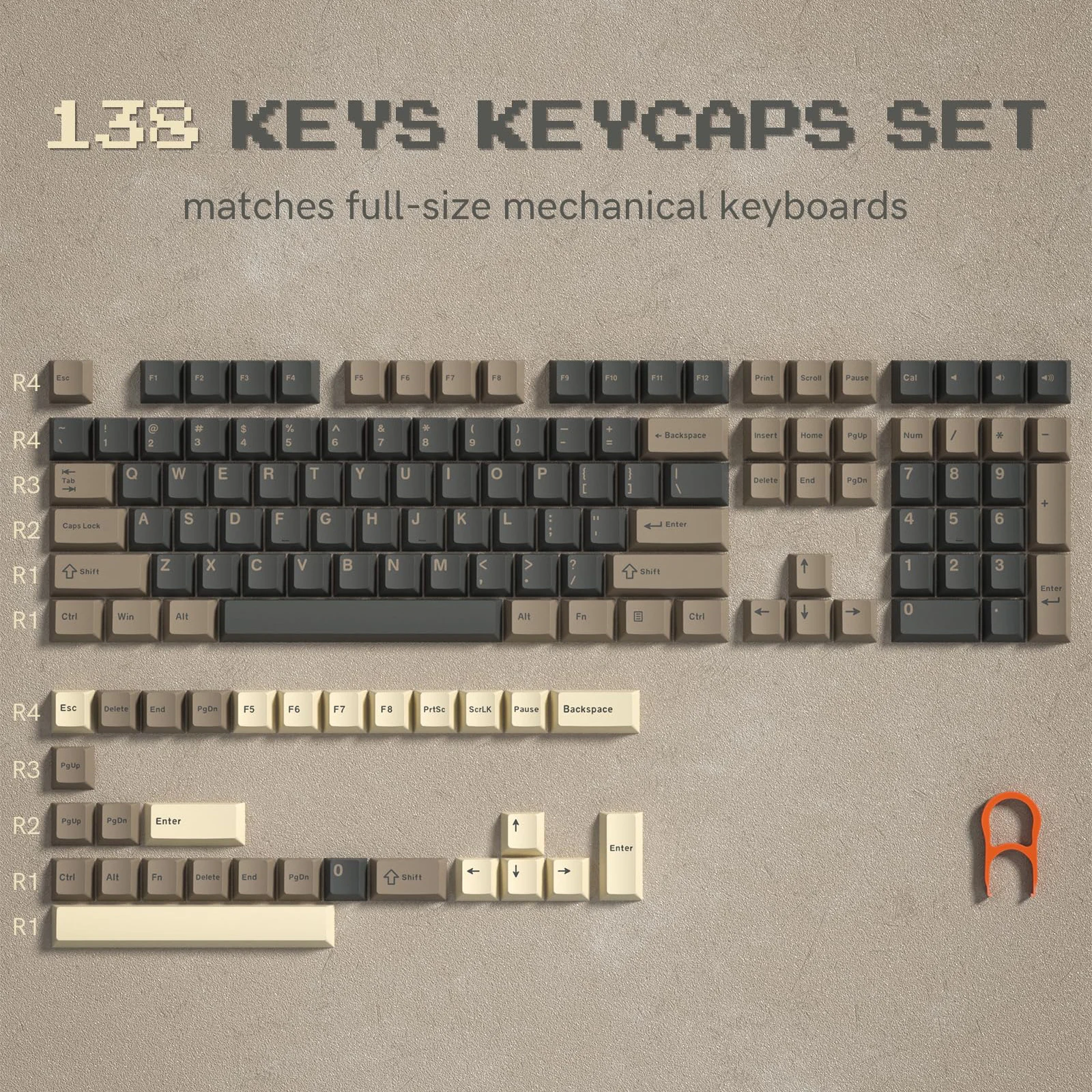 138 Keys Retro Brown Gray Keycaps Custom PBT Doubleshot Keycaps Cherry Profile for Cherry Gateron MX Switch Mechanical Keyboard