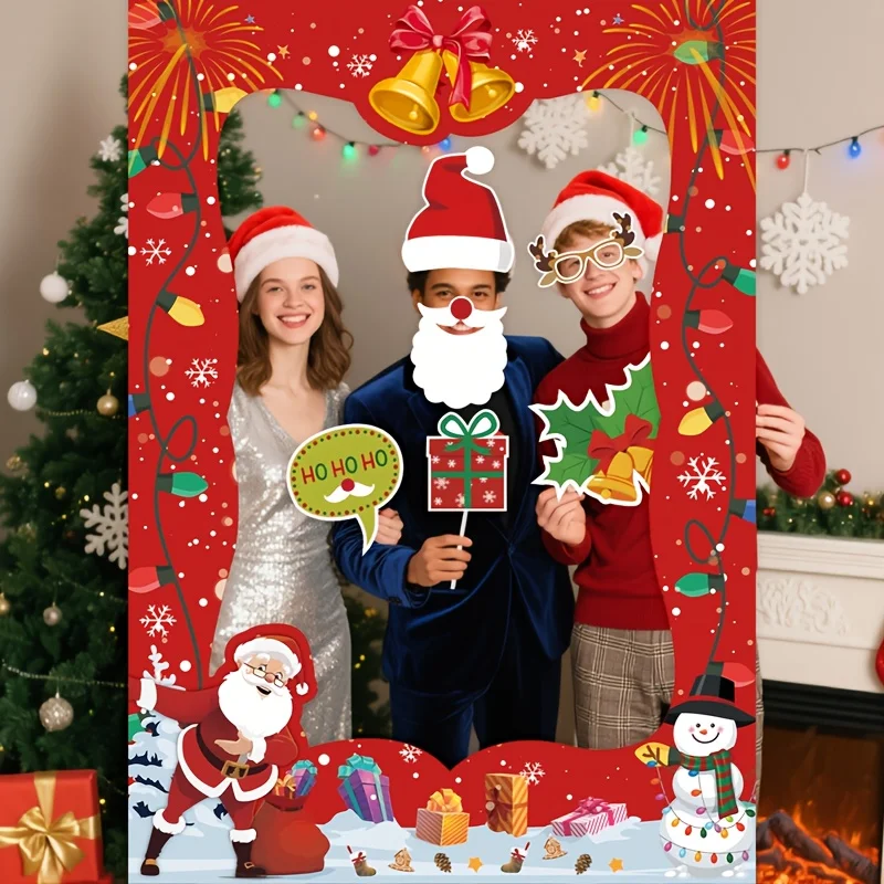 1set Weihnachten Schrulligen Foto Requisiten Decorat Kinder Erwachsene Schrulligen Foto Rahmen Papier Handheld Foto Requisiten Party Neue Jahr Liefert