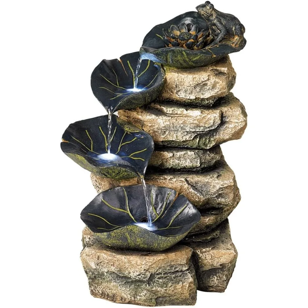 Frog and Four Lily Pad Rustic Outdoor Floor Water Fountain 21