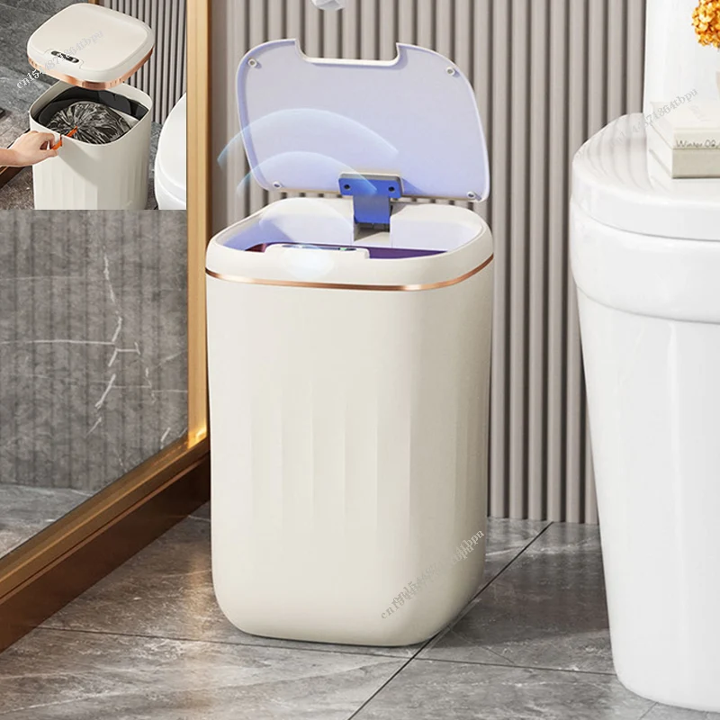 Fashion Bin Automatic Packaging Smart Sensor Trash Can Light Luxury Bathroom Kitchen Living Room Large-Capacity Smart Trash Can