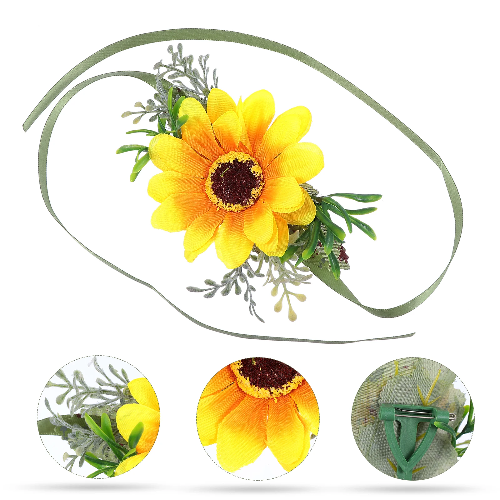 

2pcs Simulation Sunflower Corsage Wrist Set Realistic Bridal Wedding Flower Girls Prom Banquet Artificial Flowers