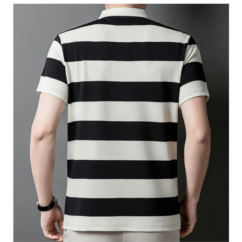 2025 Latest Large Stripe Embroidered Polo Shirt Summer Embroidered Business Casual T-shirt Top Fashion Trend Top