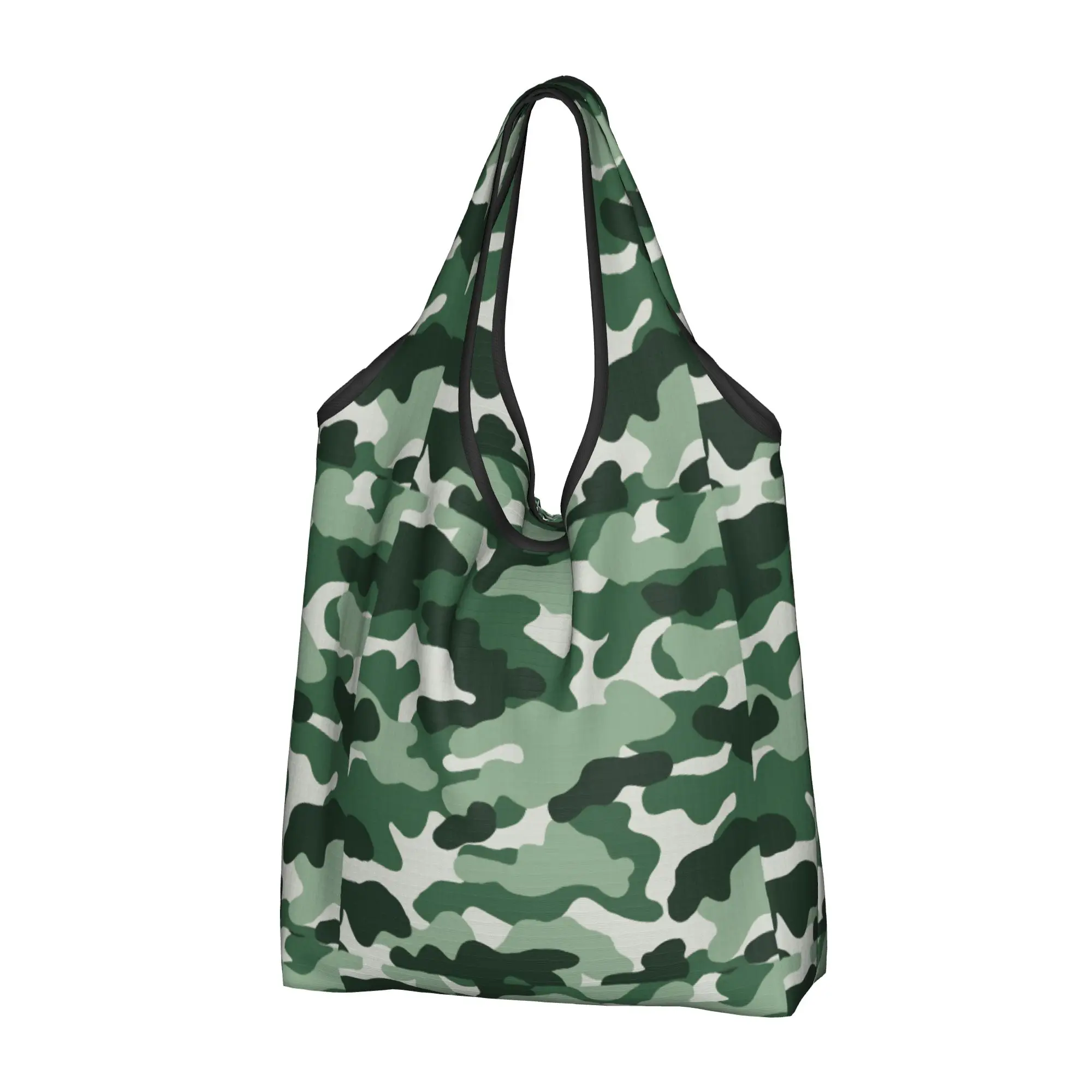 Funny Camouflage Texture Army  Shopping Tote Bag Portable Camo Forest Green Mint   Grocery Shopper Shoulder Bag