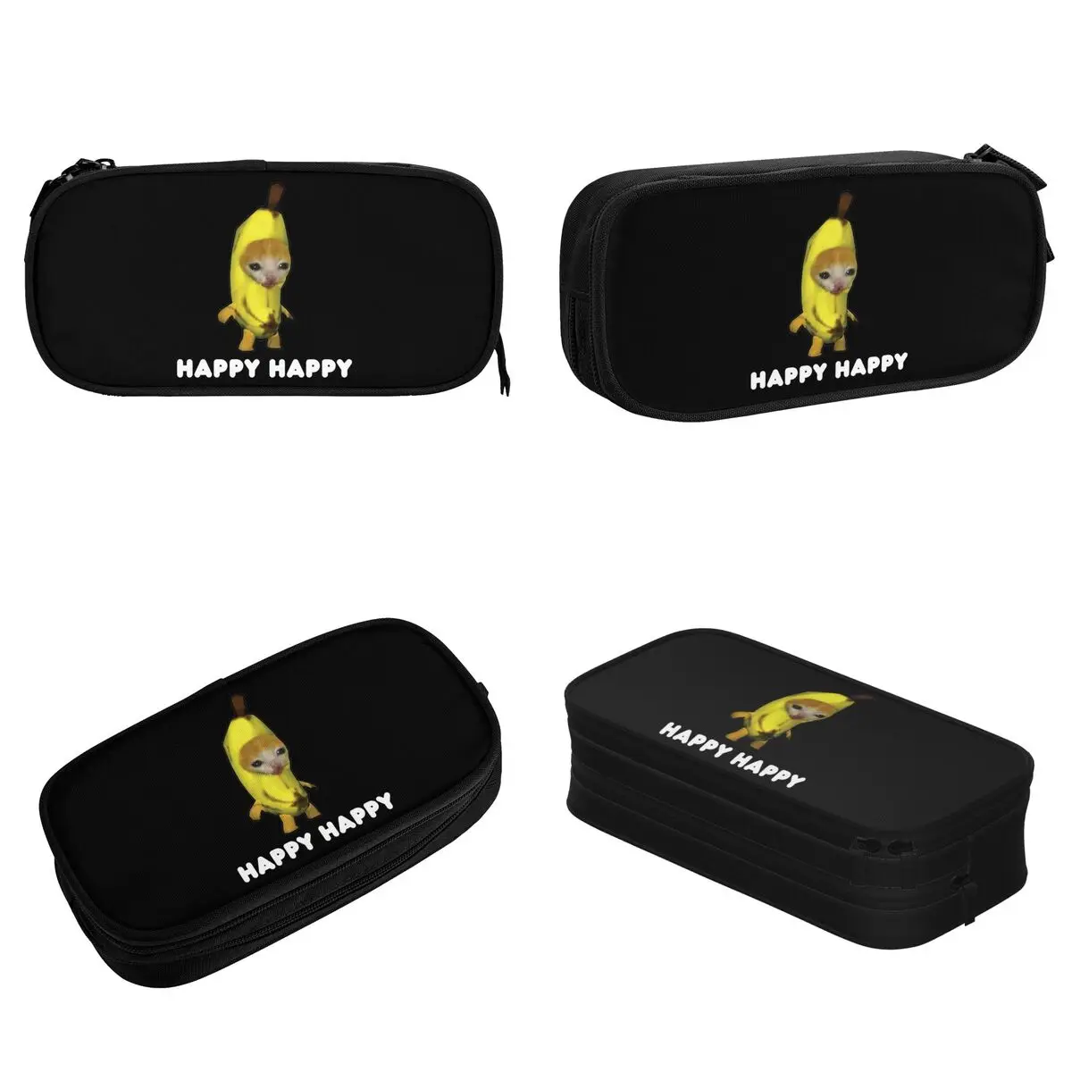 Happy Banana Cat Meme Pencil Cases New Pen Holder Bags Student Big Capacity Students School Gift Pencilcases