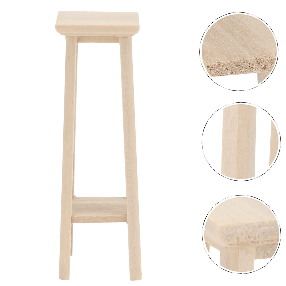 

2 Pcs Mini High Stool Bar Chairs Adornment Shelf House Wooden Decor Decorative Flower Stand Miniature