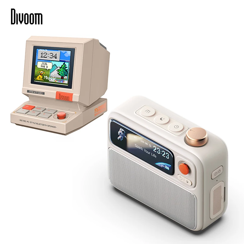 Divoom MiniToo & FlowToo Bundle, Pixel Art Bluetooth Speaker and White Noise Machine with Alarm Clock, RGB Light for Bedroom Gif