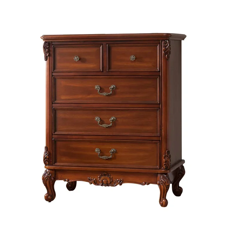 Factory wholesale solid wood bedroom cabinet American style wooden carved dresser table with drawers bedroom furniture set