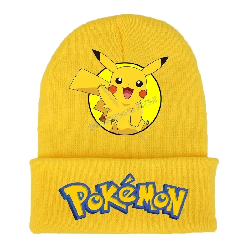 Boné de lã Pokémon, figura Pikachu, desenho animado Anime Skullies, Gorros para meninos e meninas, chapelaria de inverno, presentes de Natal