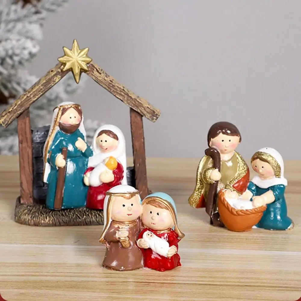 Durable Classic Holy Family Figurine Cartoon Cute Christmas Manger Ornaments Decorative Jesus Christ Figurine Living Room