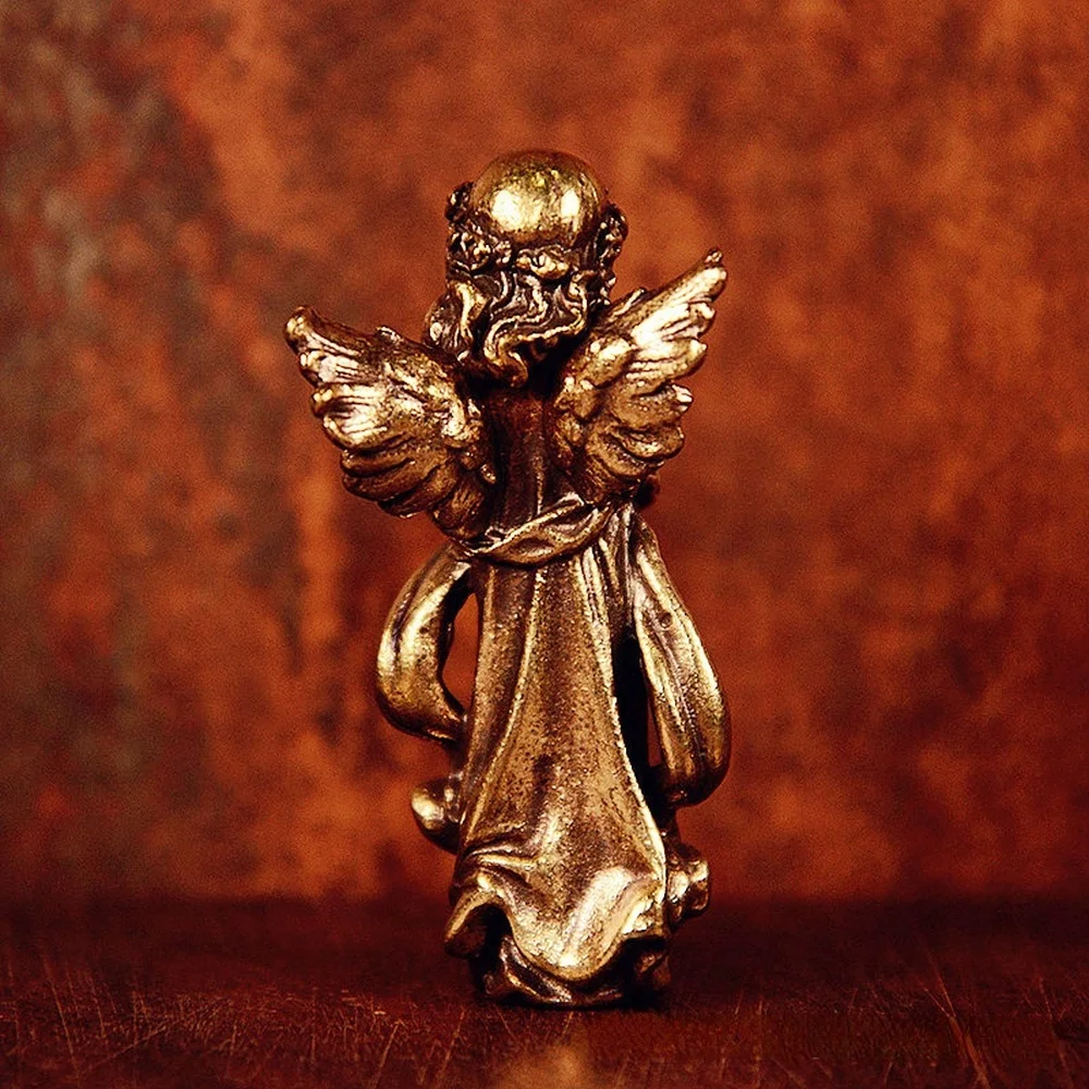 تمثال ملاك من النحاس العتيق ، زخارف صغيرة ، تماثيل ملاك نحاسية ، ديكورات سطح المكتب ، إكسسوارات ديكور المنزل للغرفة #4
