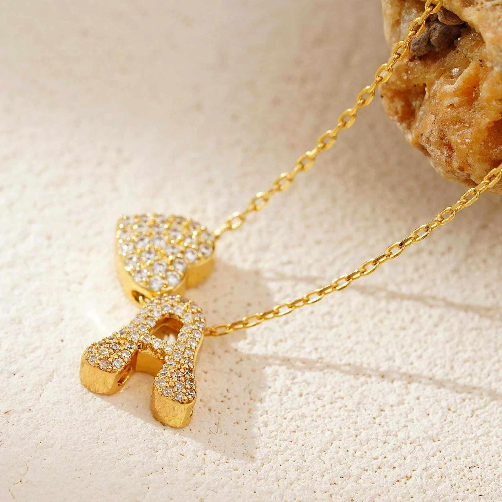 Dainty Initial Letters with Heart Necklaces for Women 18K Gold Plated Zircon Micro Inlaid Capital Letter Chain Name Jewelry Gift image 2