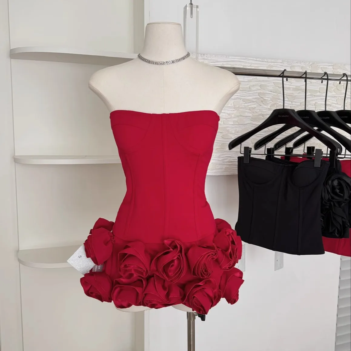 Women's comfortable fitted sleeveless racerback top with rose flower pattern and flared short skirt set