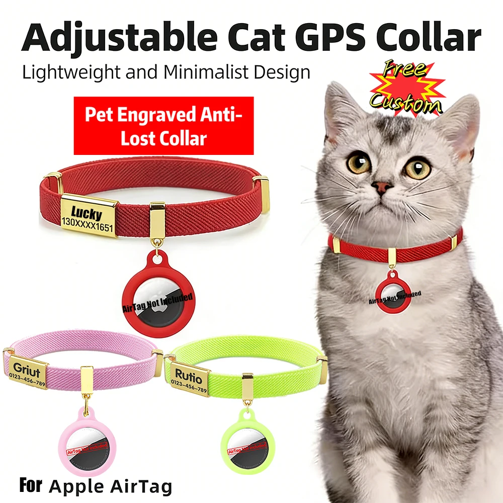 

Fashion Customized Name Tag Cat Collars Elastic Dogs Kitten Collar with Silicone AirTag Holder GPS Tracker Collars Pet Supplies