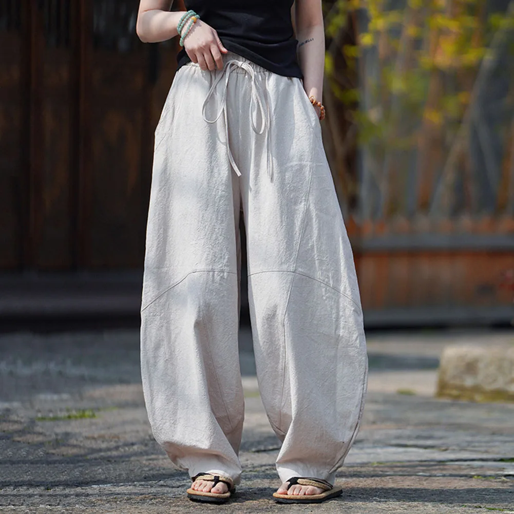 

Men's Thin Vintage Loose Bloomers Pants Solid Color Patchwork Elastic Waist Trousers Fashion Male Causal Sweatpants Four Seasons