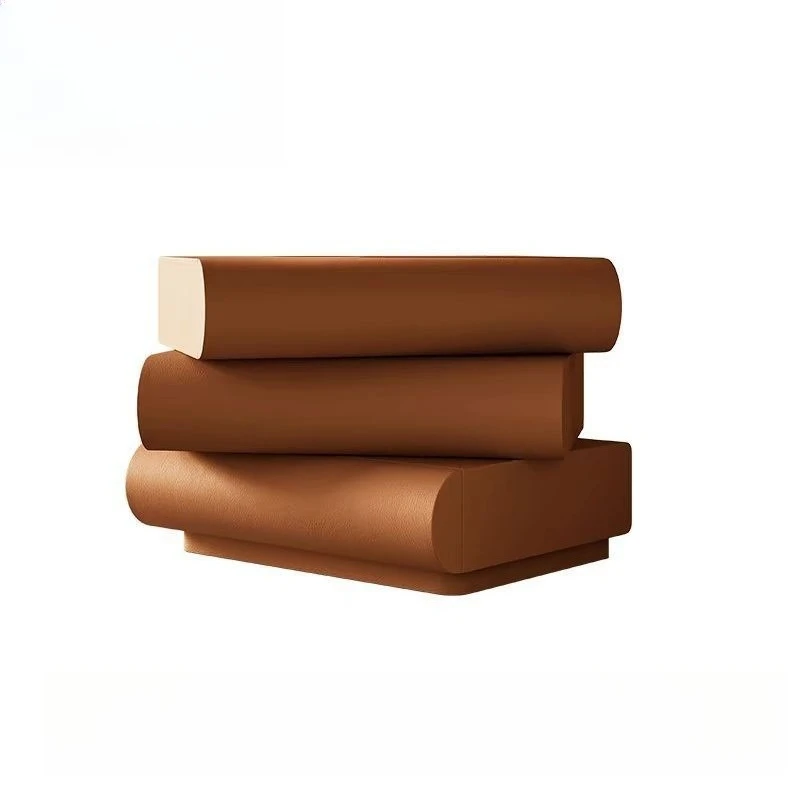 طاولة بجانب السرير مصنوعة من الجلد وحديثة وبسيطة بثلاث دلاء على شكل كريم إيطالي #5