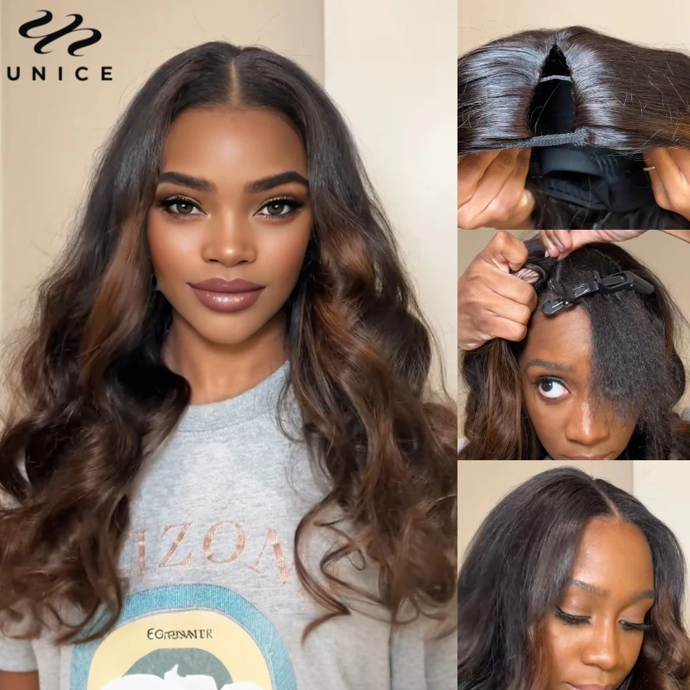 

UNice Ombre Body Wave V Part Wig 100% Human Hair V Shape Upgrade U Part Wig No Sew In Clip In Half Wig Easy Blend Mini Leave Out