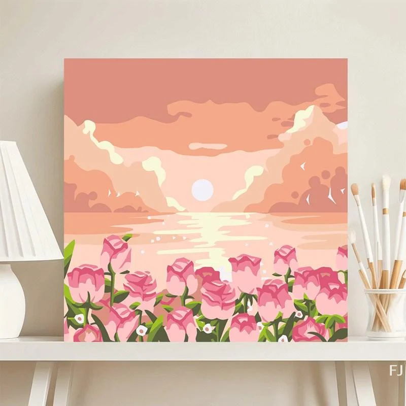 [YU]DIY Digital Oil Painting By Numbers Set 20*20cm Canvas Frame Number Painting Living Room Wall Decor Holiday Gift