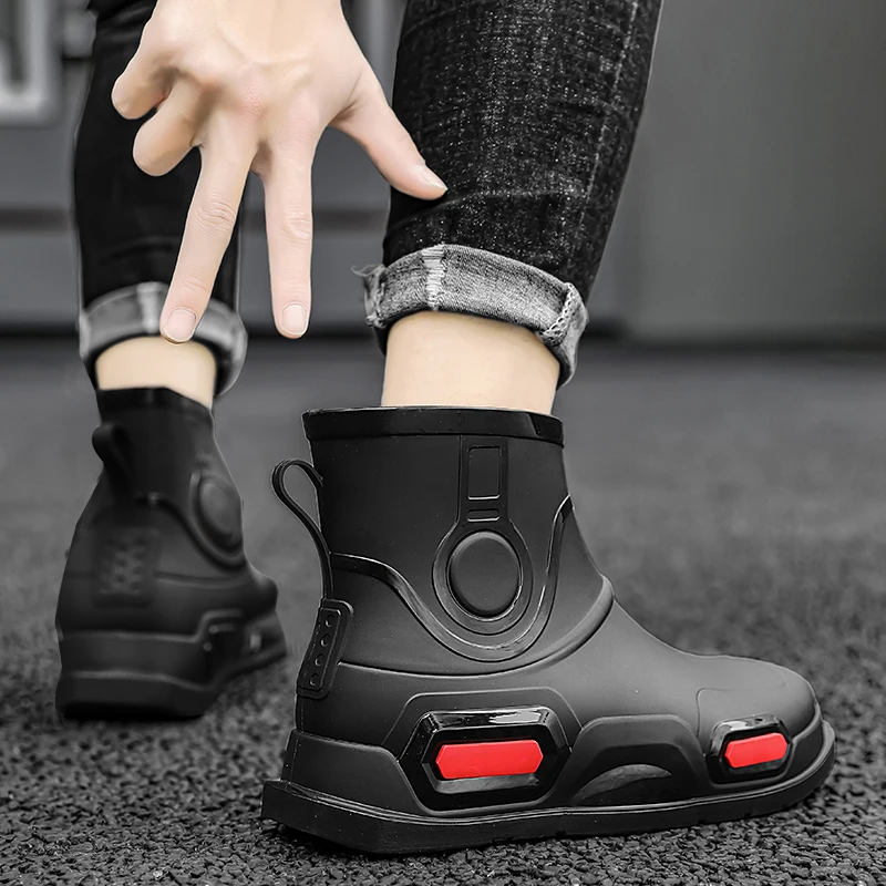 Brand Men Rain Boots Shoes Fashion Sneakers Thick Sole Non-Slip Summer Water Shoes Outdoor High Top Rain Boots Mens Fishing Shoe