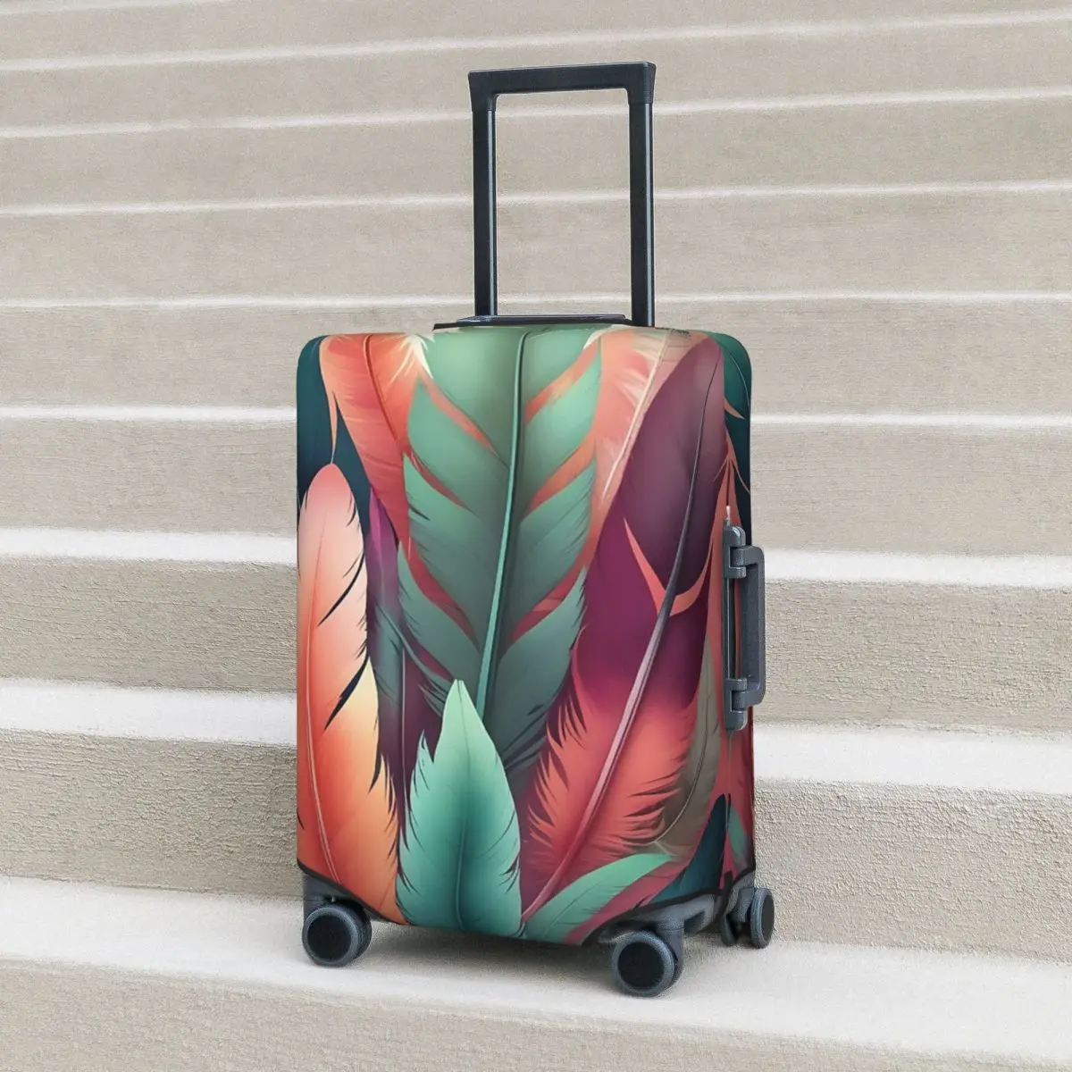 

Colorful Feather 5 Suitcase Cover Protection Elastic Travel Luggage Protector Covers for 18-32 Inch