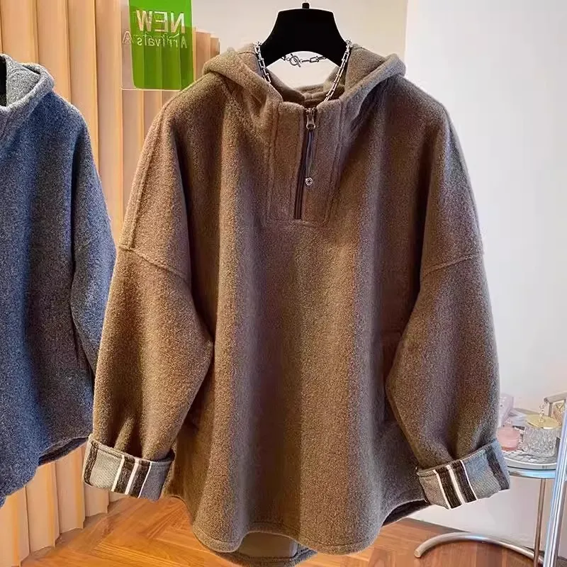 

Очень большая толстовка с капюшоном в японском стиле с капюшоном для пары, повседневная универсальная драпированная ботинка, базовый слой с верхней застежкой-молнией...