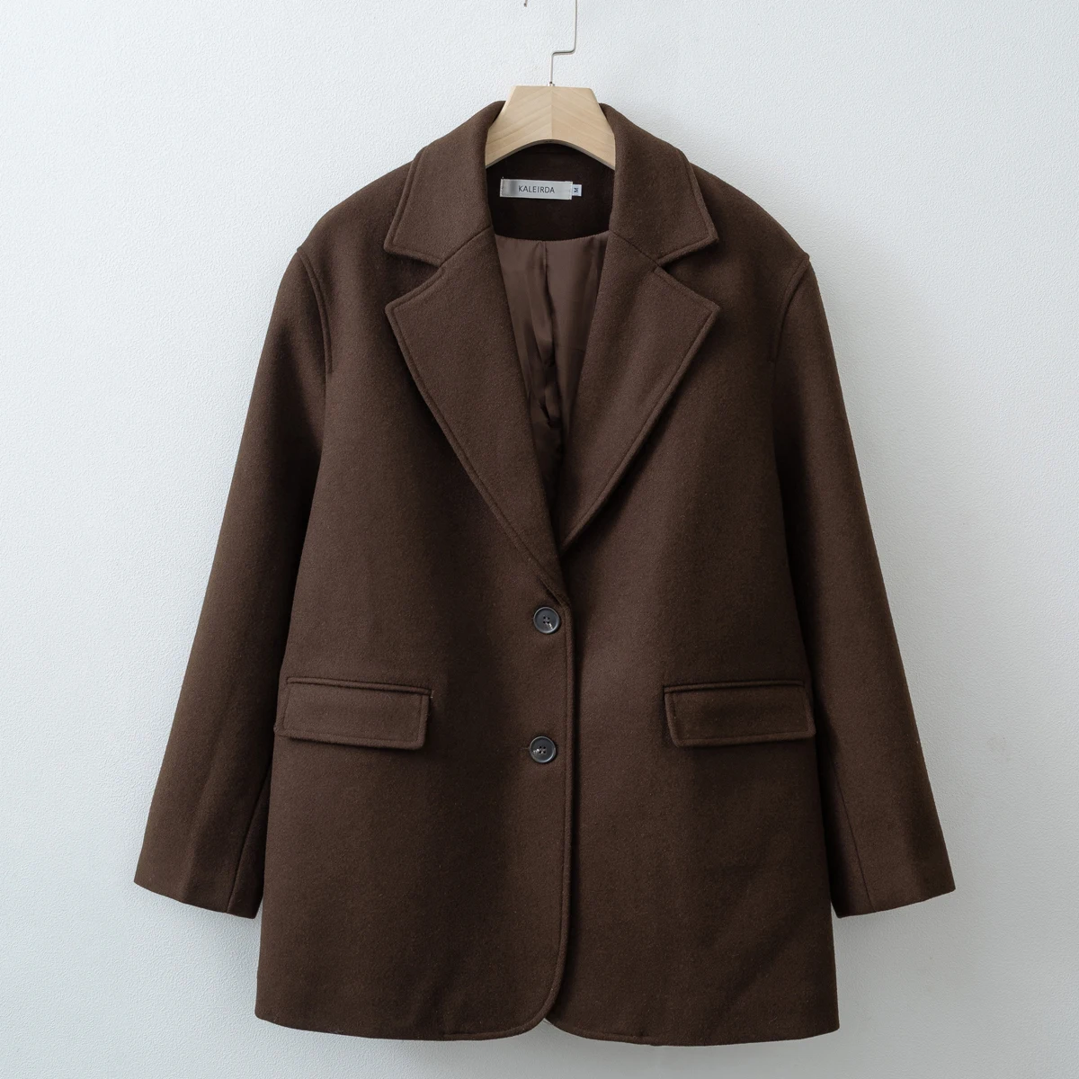 2026 Spring Women Chocolate Brown Wool Blazer Fashion Basic Jacket