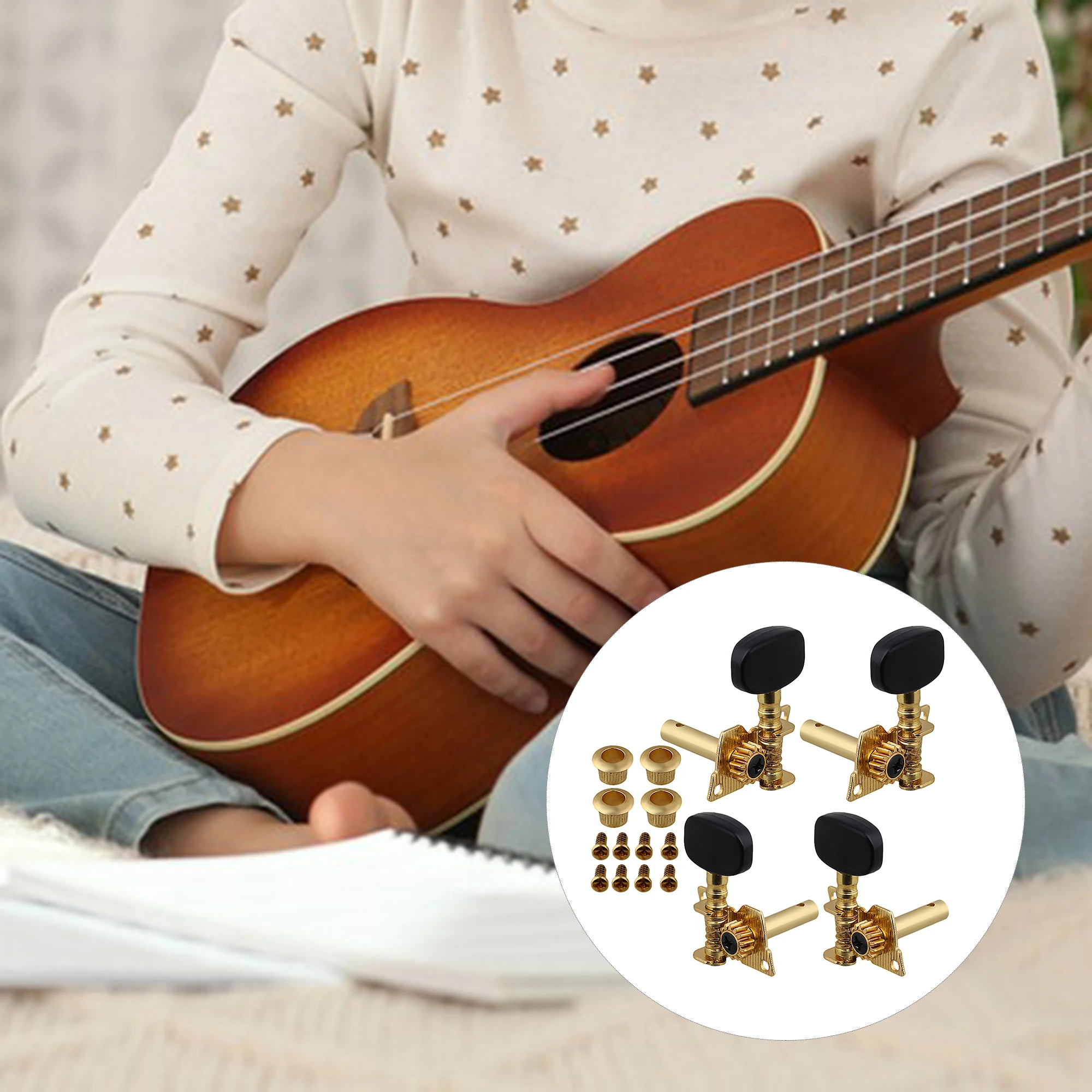 

Yibuy UKULELE/4 String Guitar 2R2L Twill Tuning Peg Machine Head TUNERS Golden