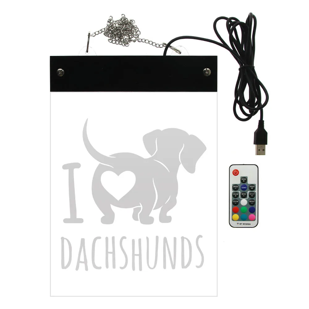 I Love Dachshund LED Lighted Sign Colorful Changes Hanging Acrylic Board Sausage Dog Wiener-Dog Owners LED Lighting Home Decor