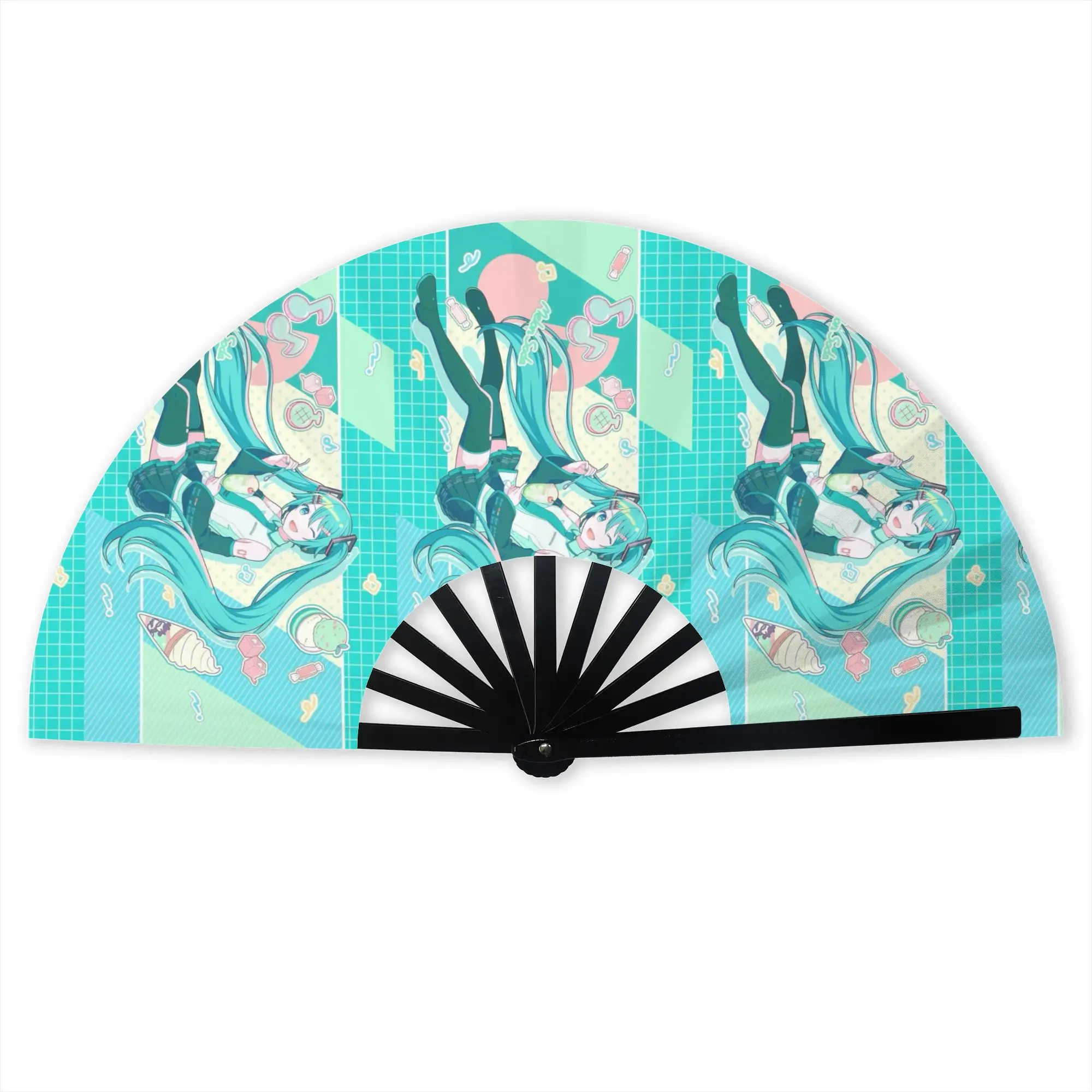 ventilador-portatil-dobravel-de-bolso-personalizado-hatsune-miku-para-acampamento-com-design-de-desenho-animado-em-poliester-com-funcao-de-voz-para-danca-chinesa-e-resfriamento-manual