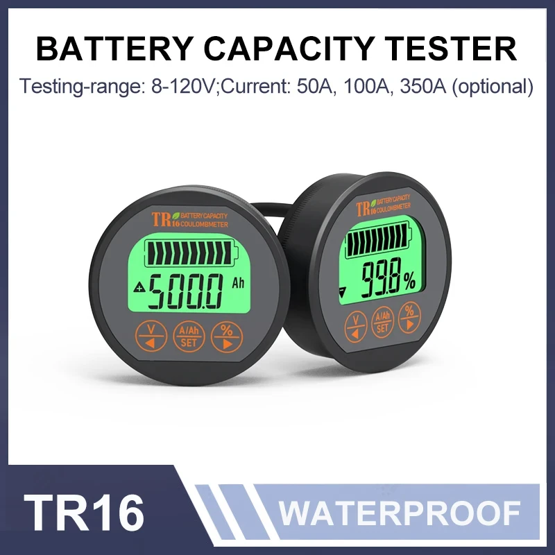 DC8-120V 50A 100A 350A TR16 Battery Tester Coulomb Counter Meter Battery Capacity Indicator Ammeter Voltmeter Battery Tester