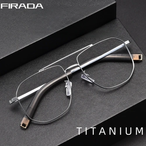 FIRADA, gafas de moda de doble haz, gafas Vintage de lujo de titanio puro, montura óptica graduada Ewewear para hombres 0942-C