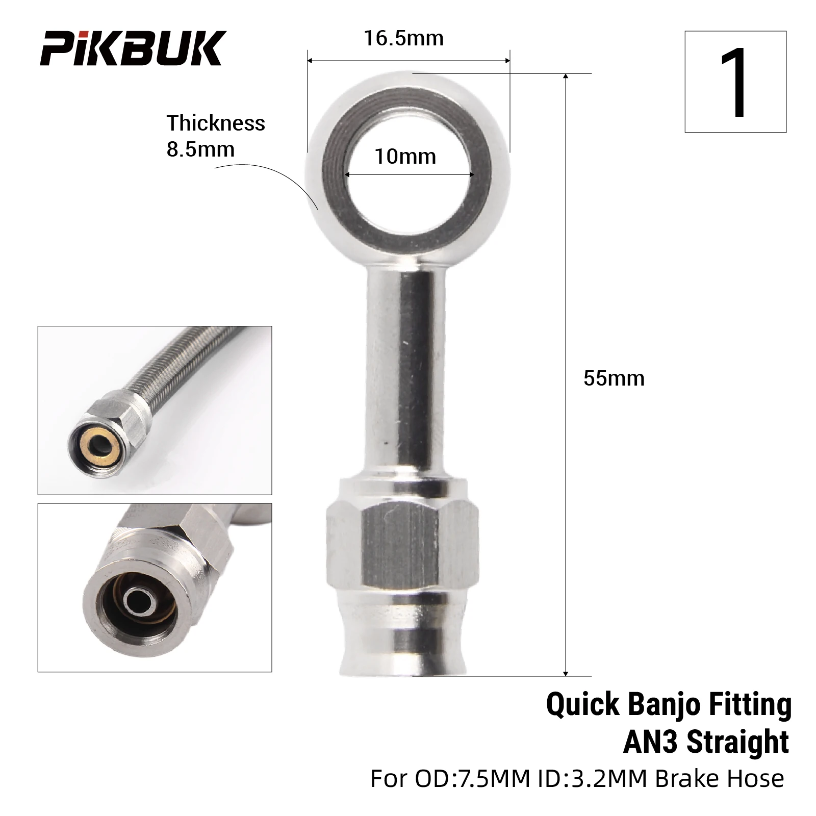 PIKBUK AN3 Motorcycle Motor Bike Hydraulic Brake Oil Hose Line Banjo Fitting M10x1 Stainless Steel 10mm