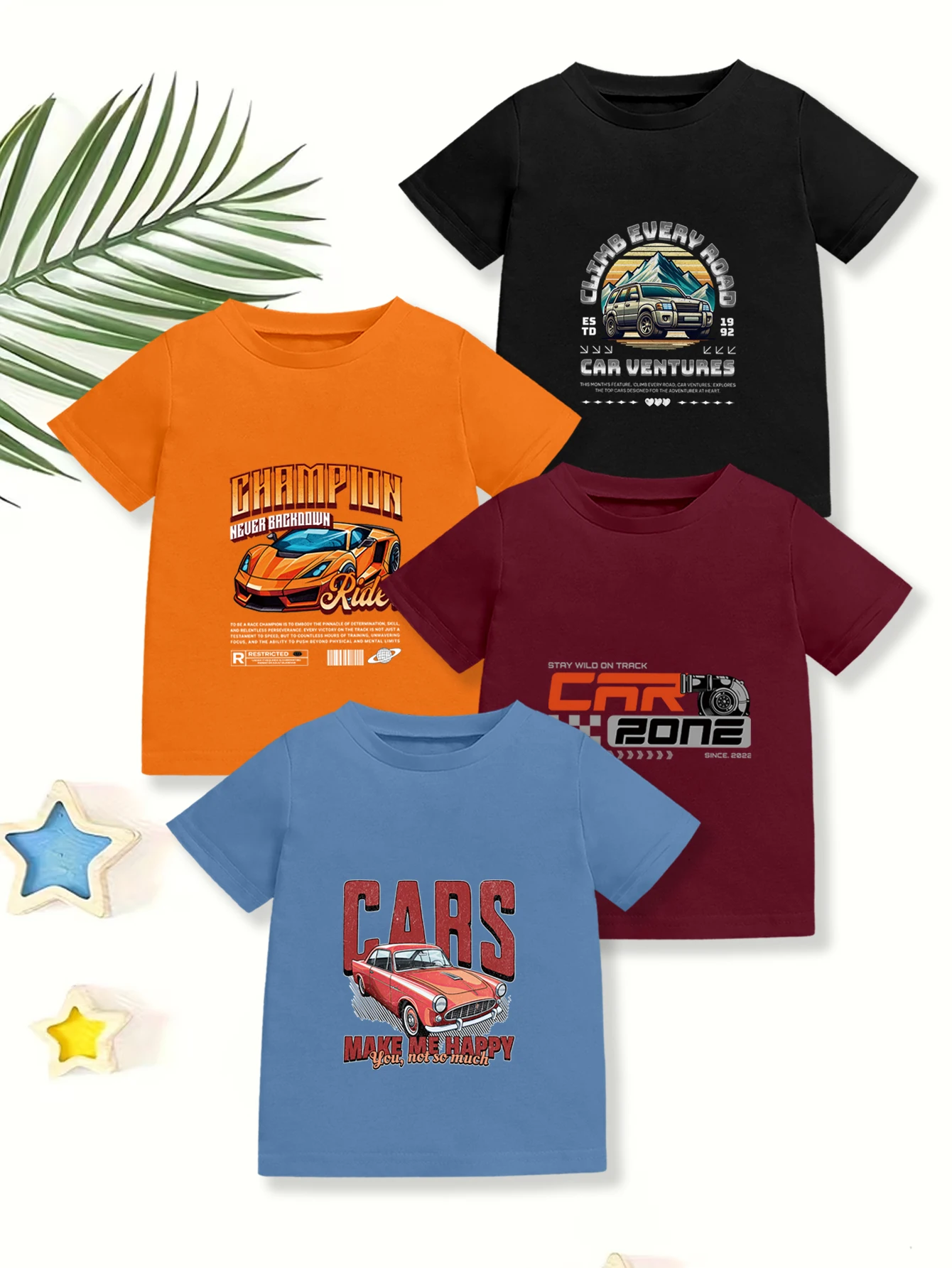 4 pieces: Boys Daily Casual T-shirt Off-road Car Mountain Sports Car Print Summer Tee