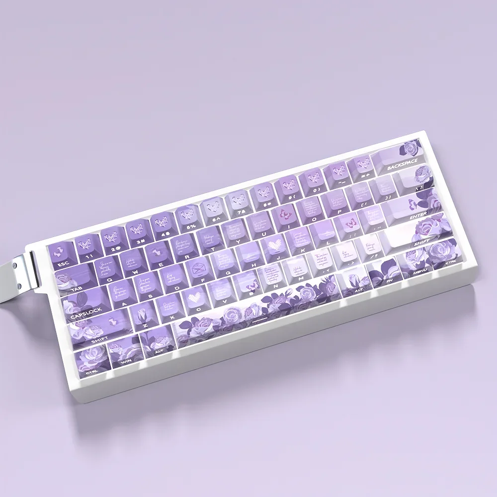

Purple Shadow Rose Side Engraved Keycap Set PBT Translucent Keycaps for Cherry Mx Wooting Mechanical Keyboard Replacement Caps
