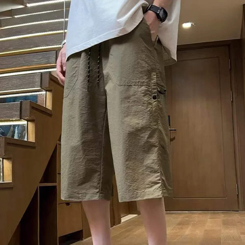 Casual Ice Silk Overalls Pockets Leisurewear Cropped Overalls Slight Elastic Fabric Vacation Outfit Club Apparel