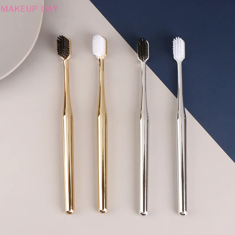 

1Pc Luxury Soft Toothbrush Men Women Adult Tooth Brush Electroplate Gold Silver Color Dental Brushes Toothbrushes