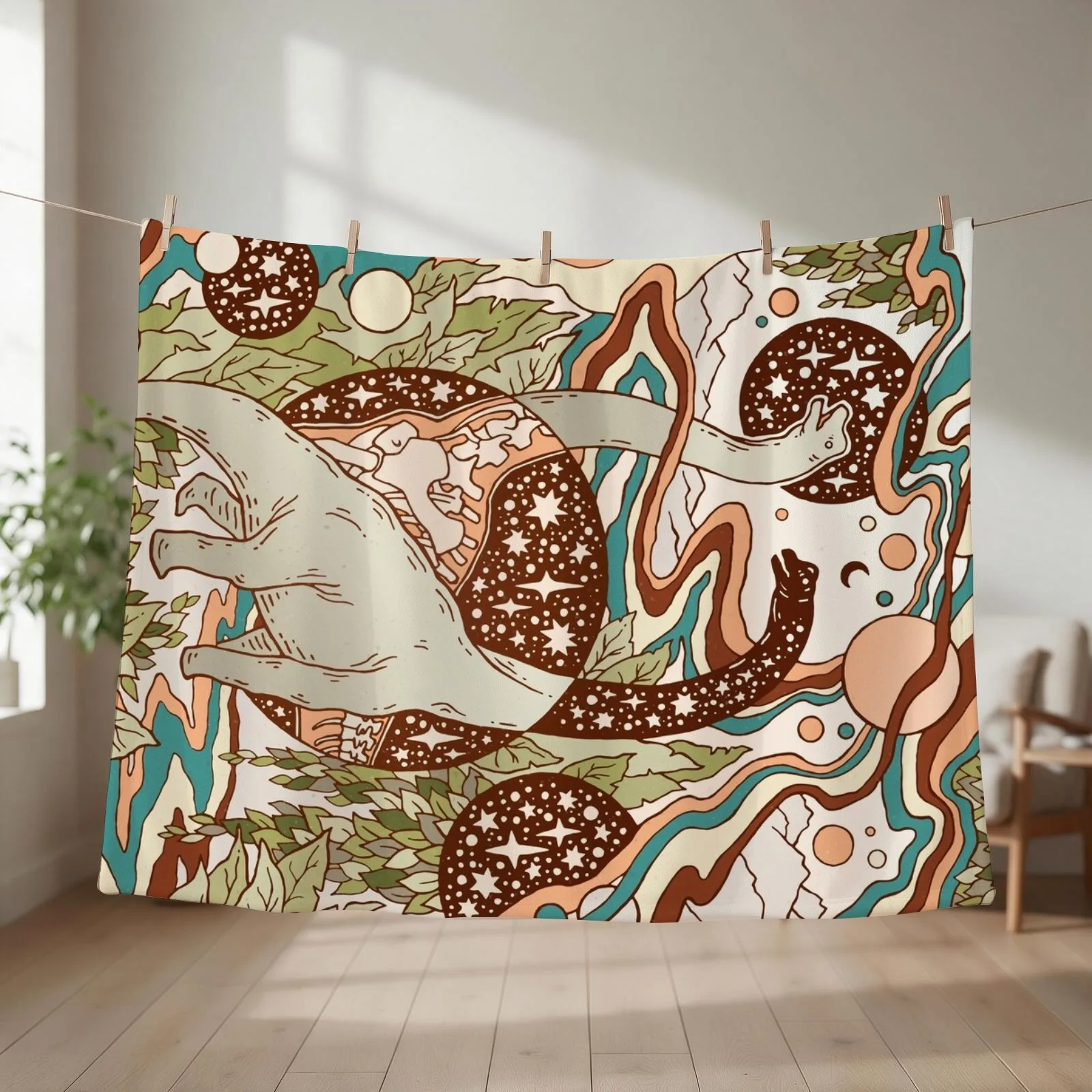 Jurassic Portal | Retro Rainbow Palette | Dinosaur Science Fiction Art Throw Blanket Tourist Luxury Designer funny gift Blankets