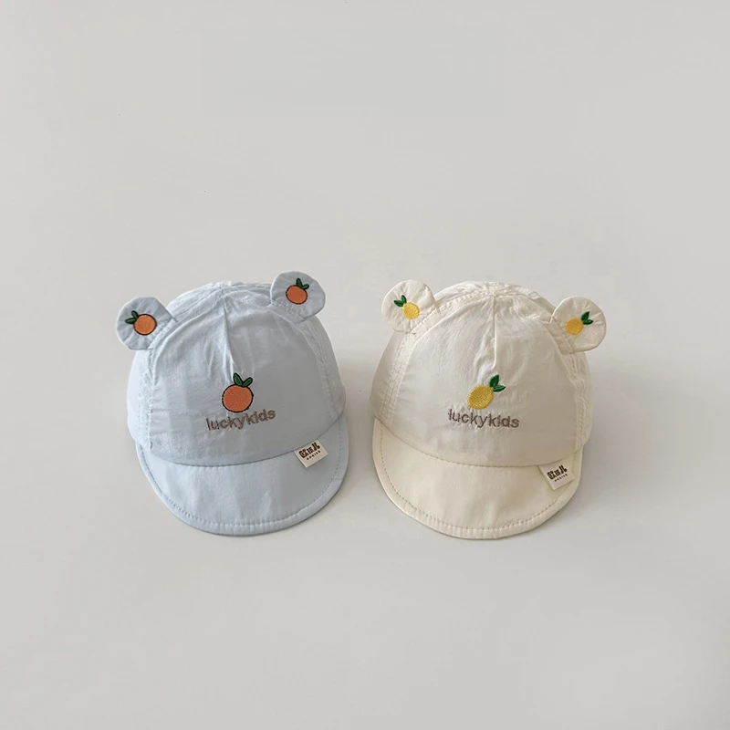 

Новая детская кепка для малышей 2-14 месяцев с 3D-фруктовыми ушками и вышивкой, быстросохнущая бейсболка с защитой от солнца
