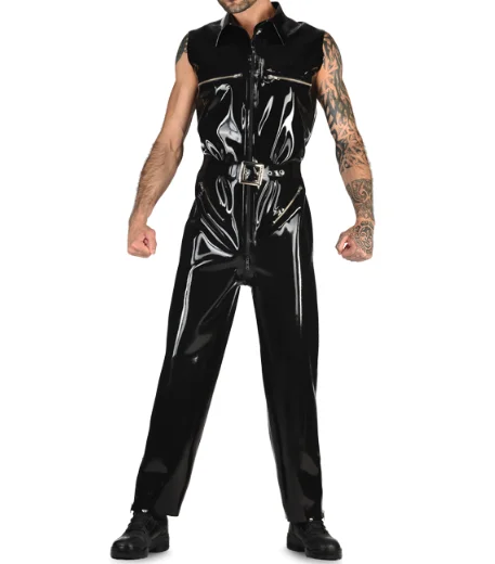 

100% Latex Gummi Rubber Black Sleeveless one-piece party role-playing fashion racing suit loose Size S-XXL 0.4mm