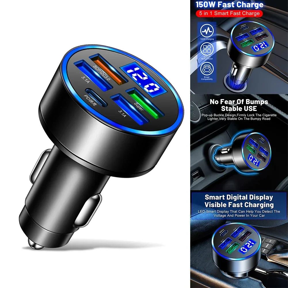 

Portable Car Charger 150W Fast Car Charger 4 Port Car Socket Adapter For SCP/for For QC3.0 Support Super Fast Car Charger